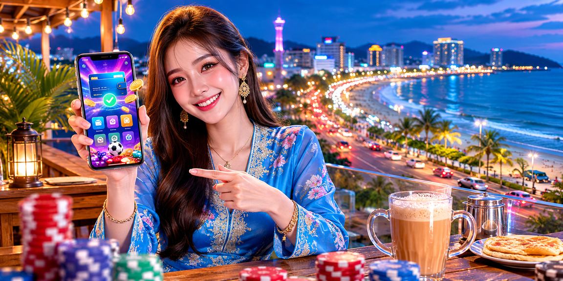Female user in baju kurung in Kuantan making a deposit for online betting